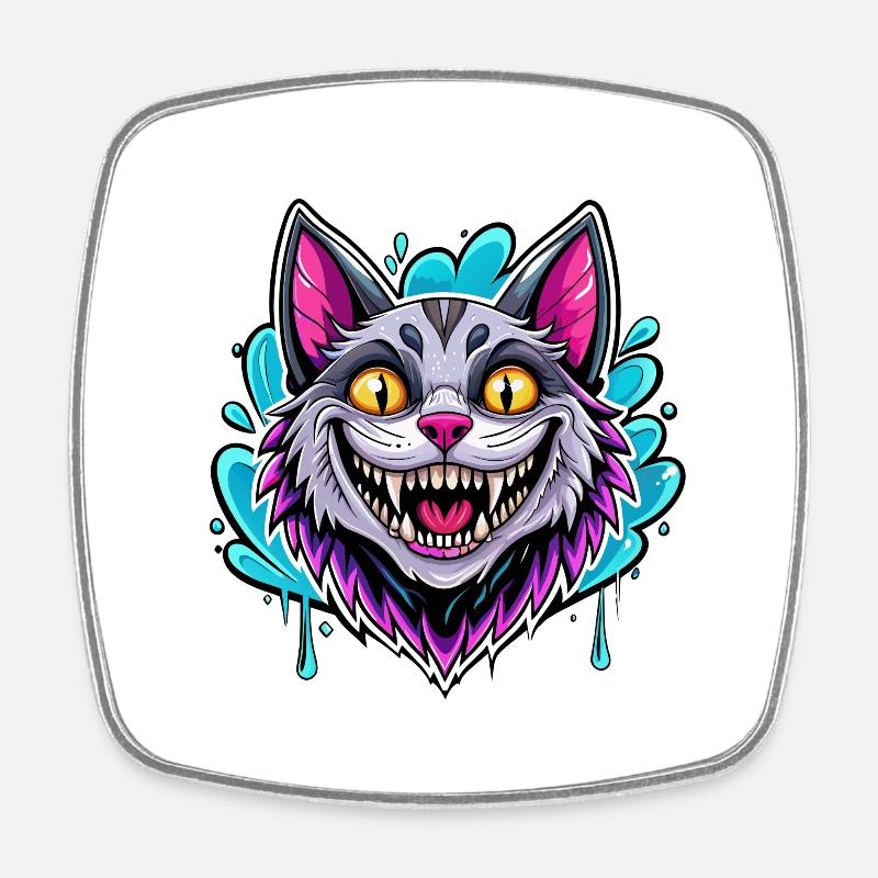 chat souriant - Magnet carré - blanc