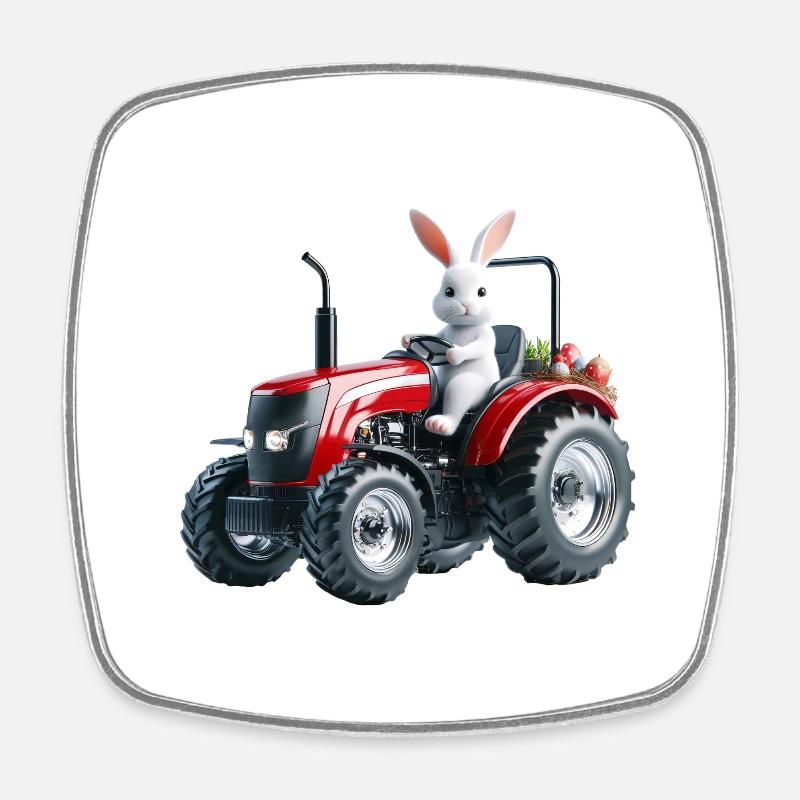 Easter bunny on red tractor - Square fridge magnet - white