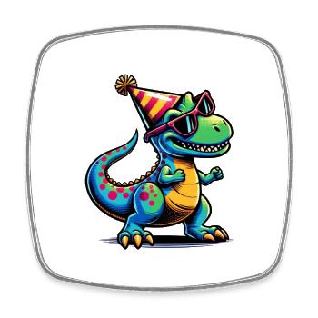 Dino de fête - Magnet carré - blanc - Devant