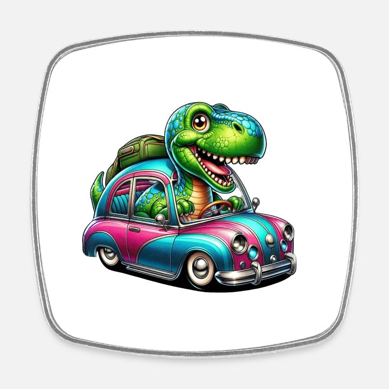 Auto Dino - Magnet carré - blanc