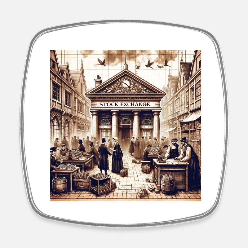 First ever stock exchange - Square fridge magnet - white
