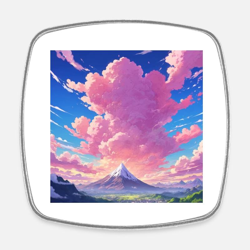 Anime pink clouds - Square fridge magnet - white