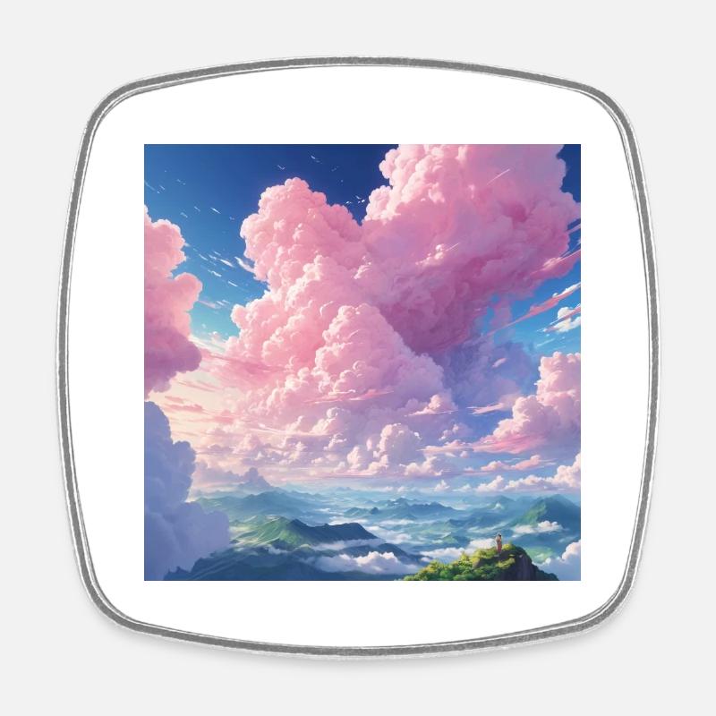 Anime pink clouds - Square fridge magnet - white