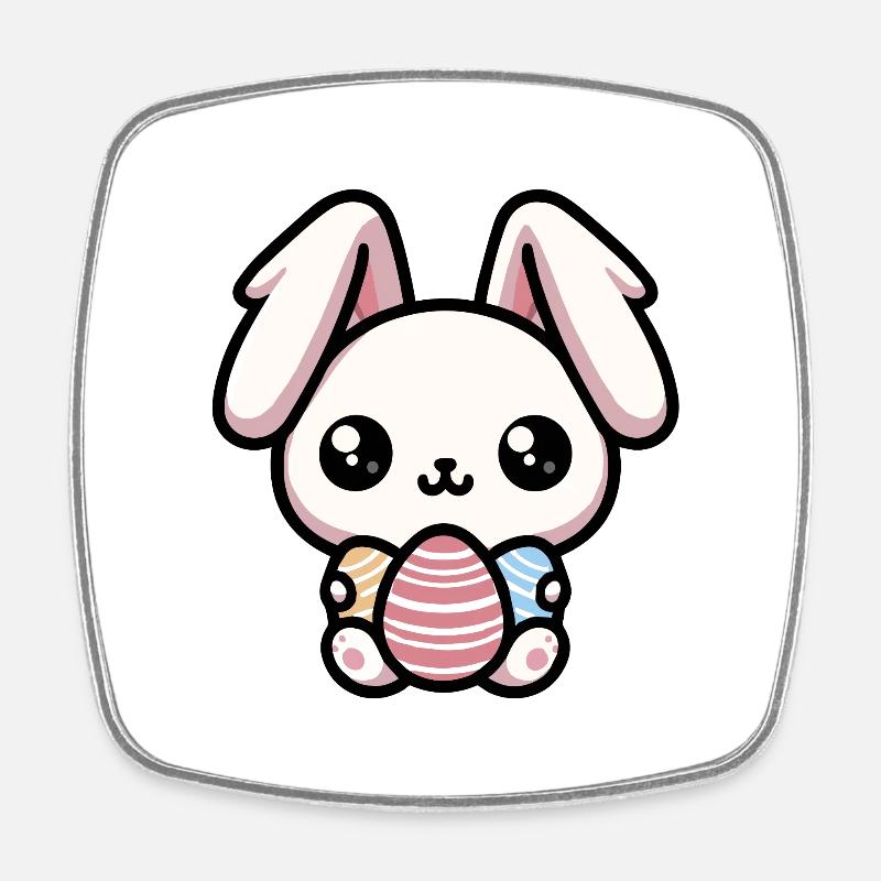 Lapin de Pâques chibi kawaii mignon avec des œufs - Magnet carré - blanc