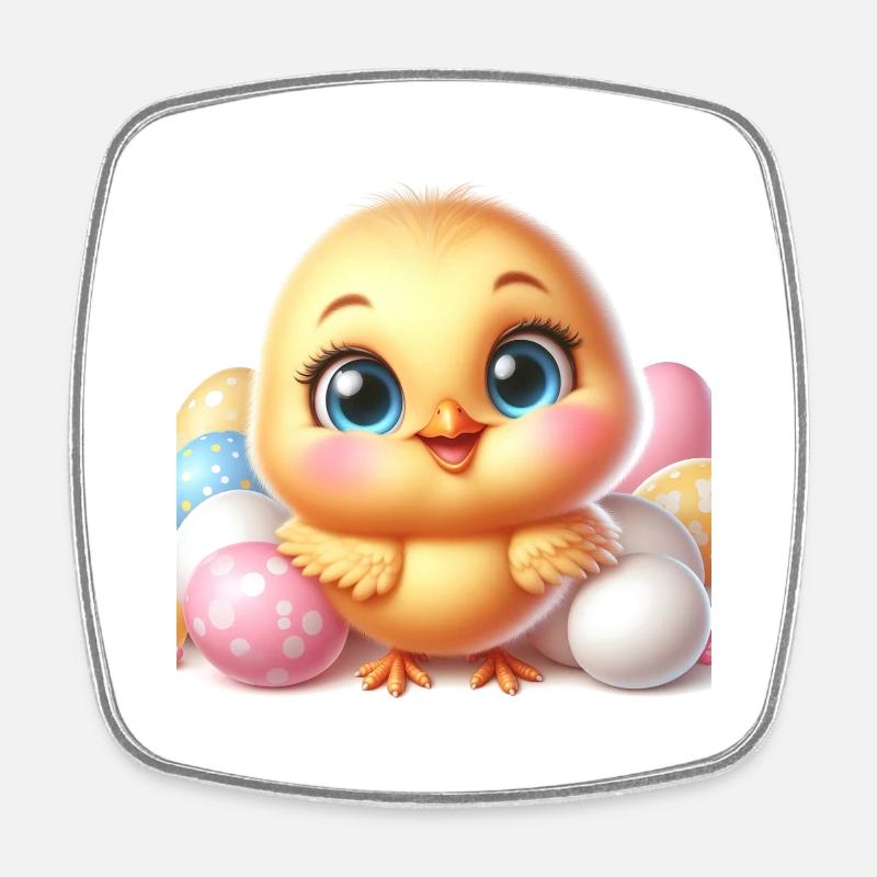 Sweet Chick The Chick with Colored Easter Eggs - Square fridge magnet - white
