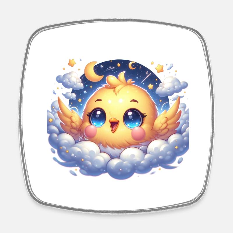 Sweet chick The cute chick on cloud with moon - Square fridge magnet - white