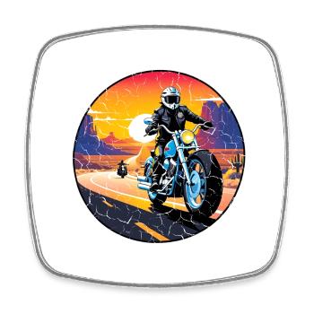 moto et couché de soleil, cadeau motard - Magnet carré - blanc - Devant