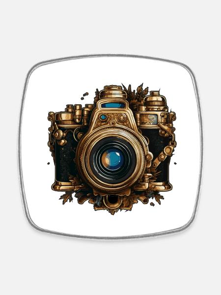 Steampunk Fotoapparat - Viereckiger Kühlschrankmagnet - Weiß