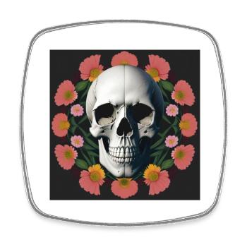 Flower-Skull - Viereckiger Kühlschrankmagnet - Weiß - Vorne