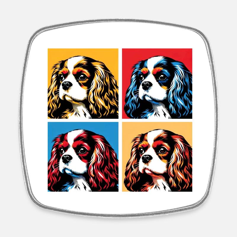 Pop Cavalier King Charles Spaniel chien Portrait - Magnet carré - blanc