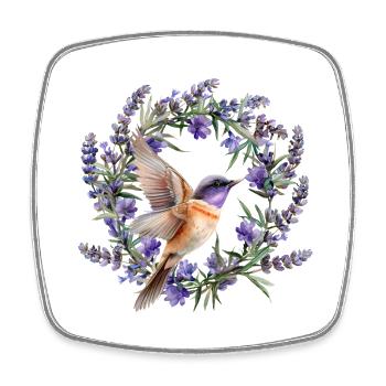 Kolibri mit Lavendel - Viereckiger Kühlschrankmagnet - Weiß - Vorne