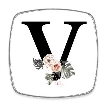 Tropischer floraler V-Buchstabe - Viereckiger Kühlschrankmagnet - Weiß - Vorne