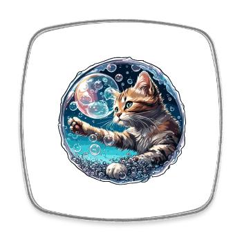 Animal dans bulle de savon / enfantin / mignon / chat - Magnet carré - blanc - Devant