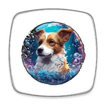Animal dans bulle de savon / enfantin / mignon / chien - Magnet carré - blanc - Devant