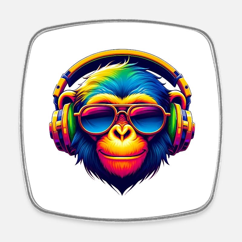 DJ Groove Monkey - Square fridge magnet - white