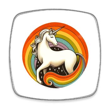 Retro 1980 Regenbogen Einhorn - Viereckiger Kühlschrankmagnet - Weiß - Vorne