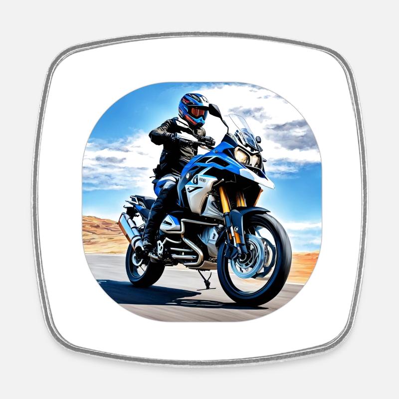 Motorcycle under blue sky - Square fridge magnet - white