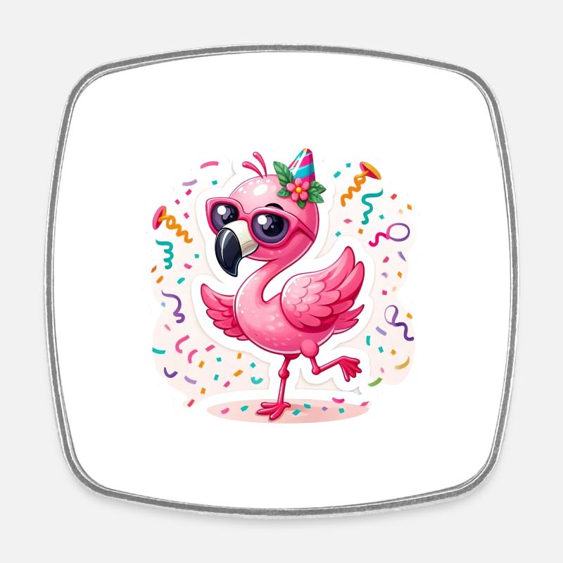 Tanzender Glücksflamingo - Viereckiger Kühlschrankmagnet - Weiß
