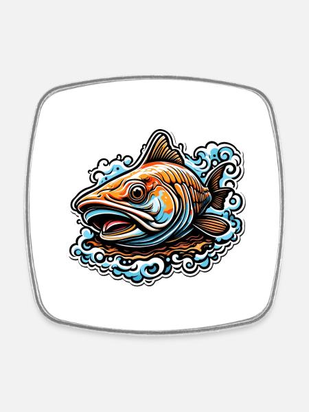 Fisch / Tier / Aquarium / Wasser / Teich / See - Viereckiger Kühlschrankmagnet - Weiß