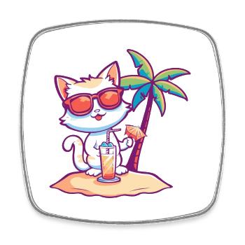 Palmier d’été de l’île aux chats - Magnet carré - blanc - Devant
