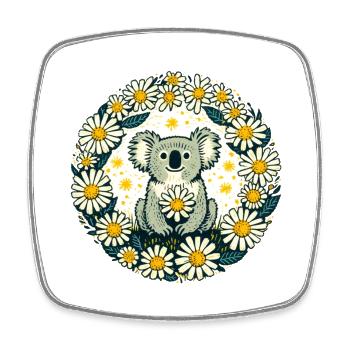 Koala Ours et Marguerites - Magnet carré - blanc - Devant