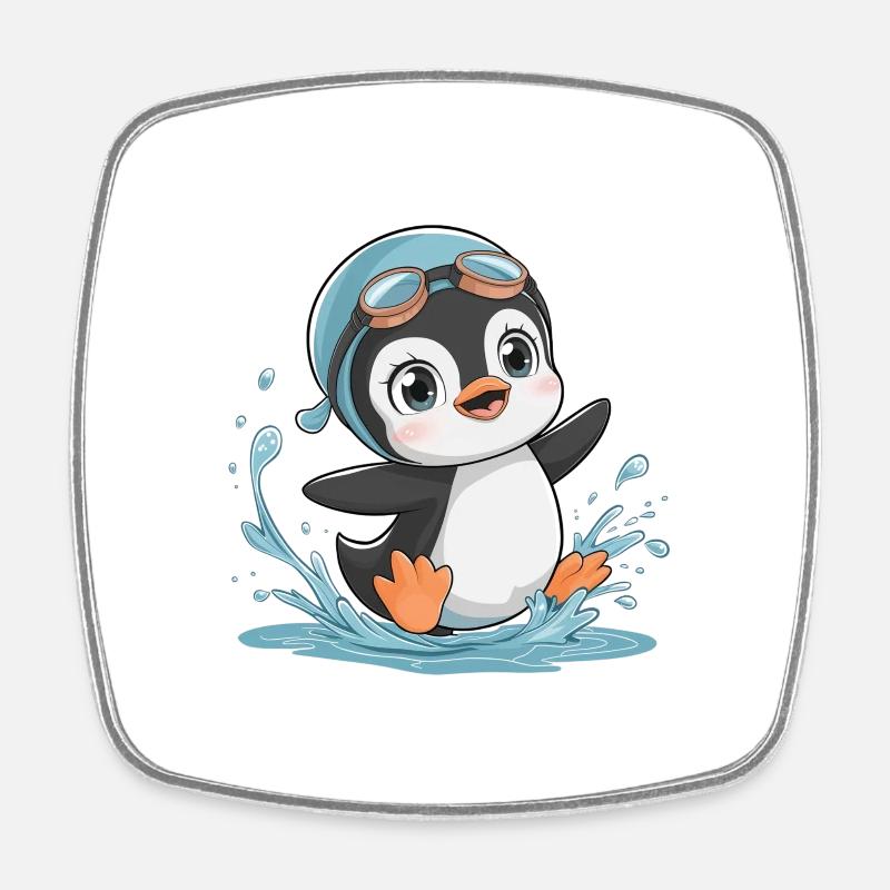 Penguin Fun : Amusez-vous dans l’eau ! - Magnet carré - blanc