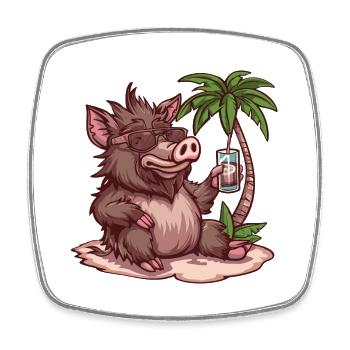 Pig Summer Wild Boar - Square fridge magnet - white - Front