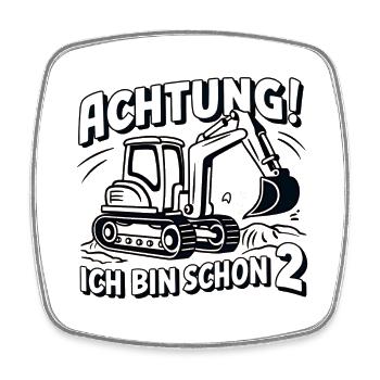 Ich bin schon 2 - Bagger - Viereckiger Kühlschrankmagnet - Weiß - Vorne