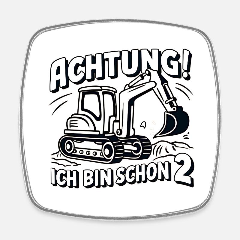 Ich bin schon 2 - Bagger - Viereckiger Kühlschrankmagnet - Weiß