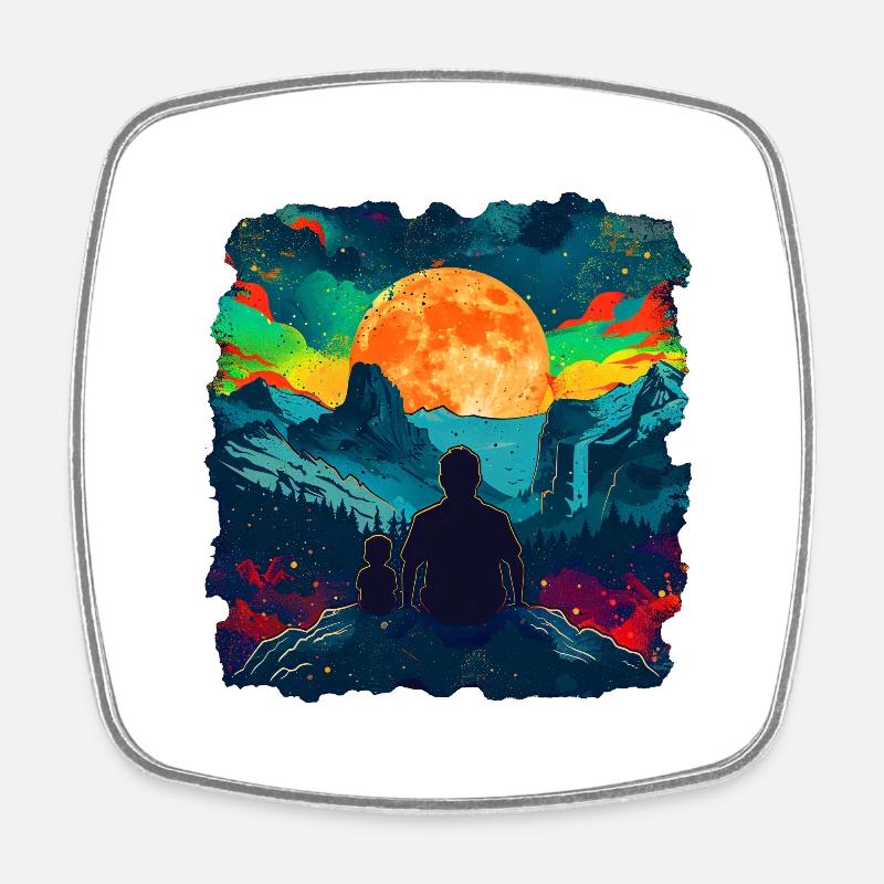 Father and son watching the moon - Square fridge magnet - white