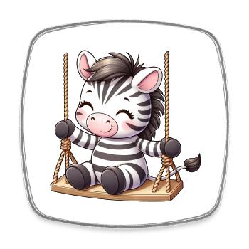 Süßes Zebra auf der Schaukel Comic - Viereckiger Kühlschrankmagnet - Weiß - Vorne