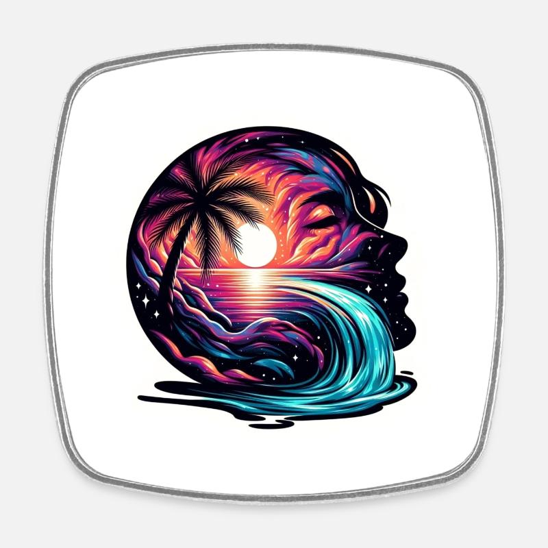 Palm et Galaxy - Magnet carré - blanc