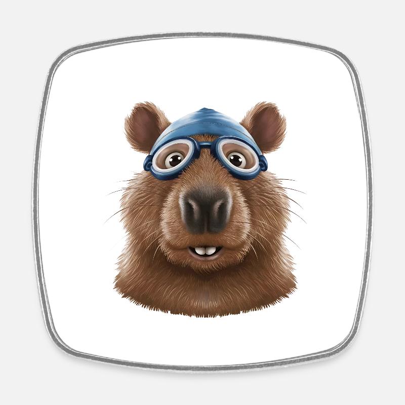 Swimming champion Beaver - Square fridge magnet - white