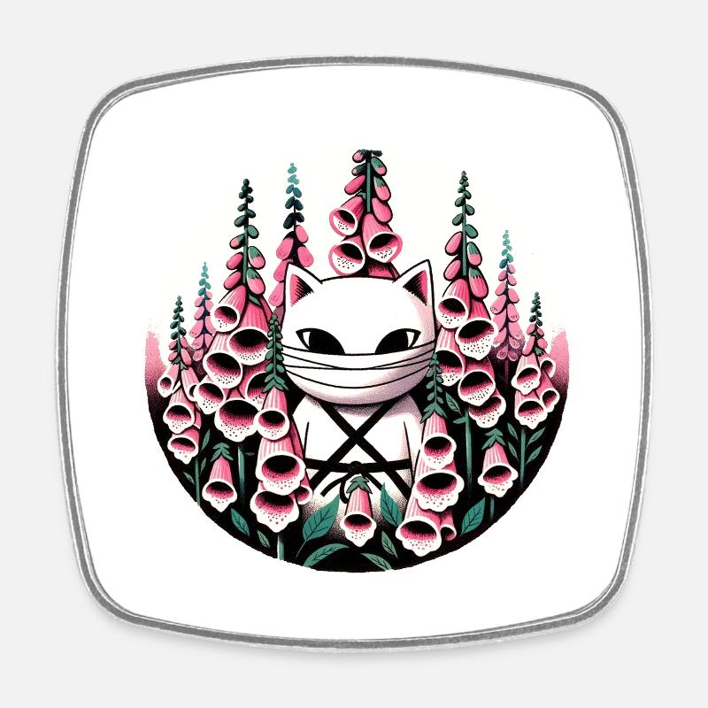 Chat Ninja - Magnet carré - blanc