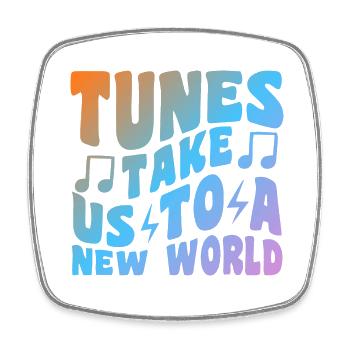Tunes Take Us To A New World - Viereckiger Kühlschrankmagnet - Weiß - Vorne
