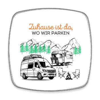 Zuhause ist da, wo Wir Parken - Viereckiger Kühlschrankmagnet - Weiß - Vorne