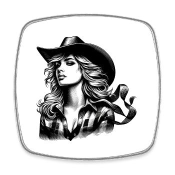 western vintage cowboy girl american wild western - Square fridge magnet - white - Front