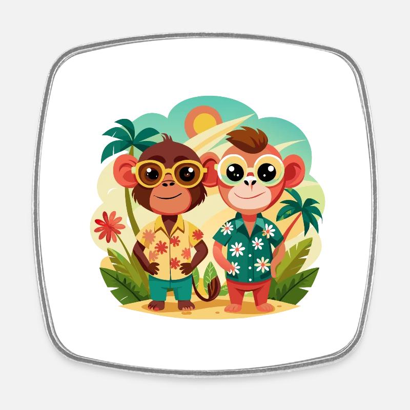 Jungle Junior: Playful Monkey Adventure - Magnet carré - blanc