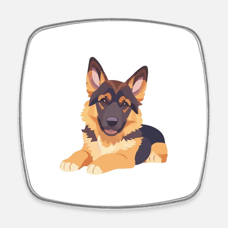 German Shepherd Lying Puppy Big Eyes - Square fridge magnet - white