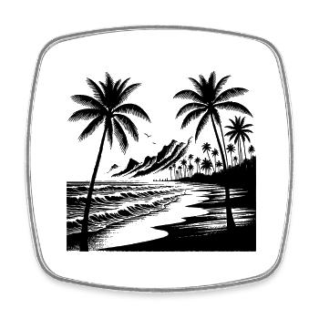 Côte volcanique avec palmiers, plage et mer - Magnet carré - blanc - Devant