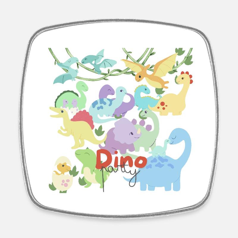 Dino party - Square fridge magnet - white