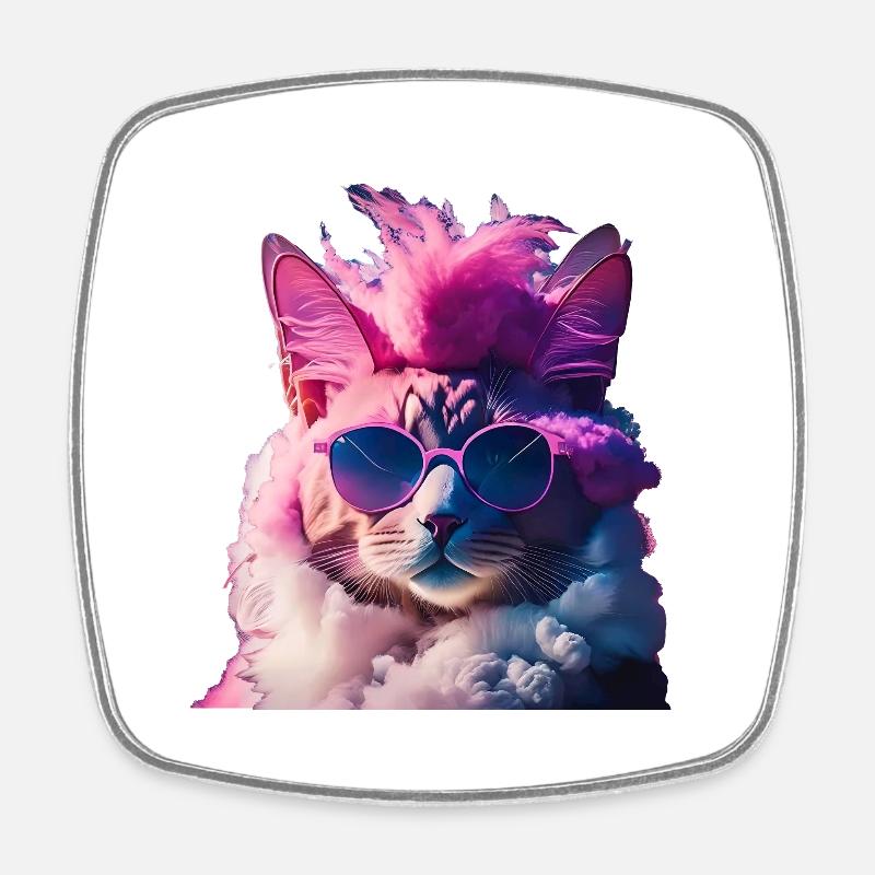 Idée cadeau chat coloré avec mohawk - Magnet carré - blanc