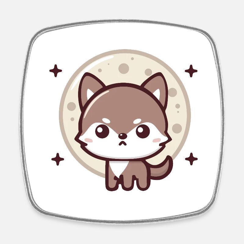 du clair de lune : Chibi Loup avec lune - Magnet carré - blanc