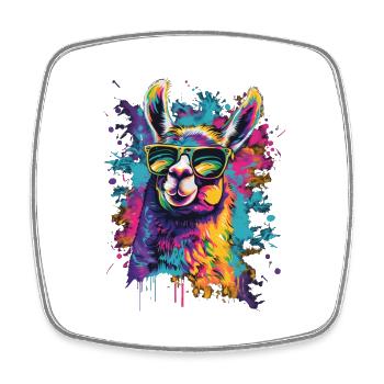 Lustiges Lama mit Sonnenbrille - Viereckiger Kühlschrankmagnet - Weiß - Vorne