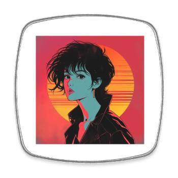 80er Jahre Anime Mädchen beruhigender hochwertiger Modedruck - Viereckiger Kühlschrankmagnet - Weiß - Vorne