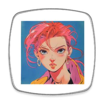 80s anime girl calming high quality fashion print - Square fridge magnet - white - Front