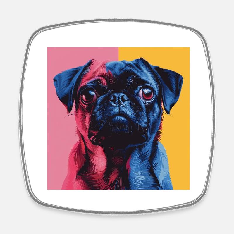 Mops - Viereckiger Kühlschrankmagnet - Weiß