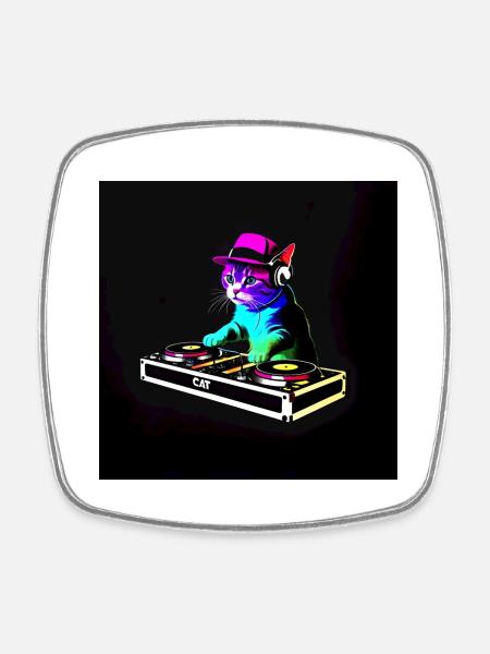 DJ Chat Scratch - Viereckiger Kühlschrankmagnet - Weiß
