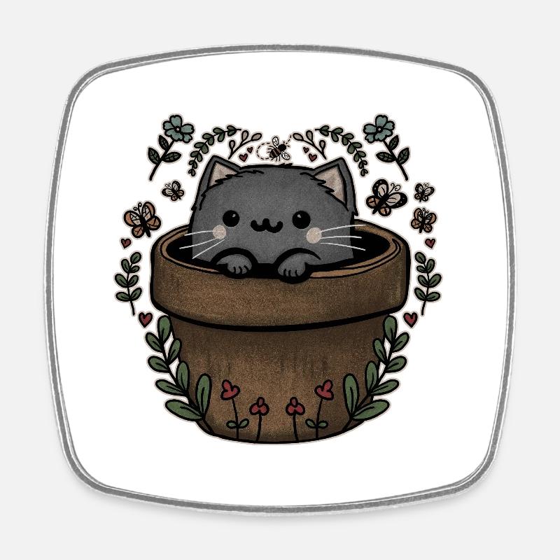 Chat fleur - Magnet carré - blanc