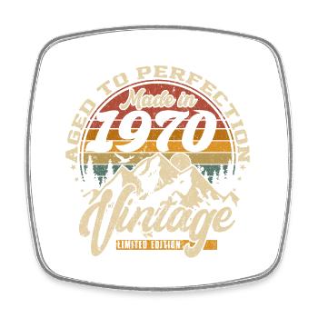 Hergestellt im Jahr 1970 Vintage Geschenk in limitierter Auflage - Viereckiger Kühlschrankmagnet - Weiß - Vorne